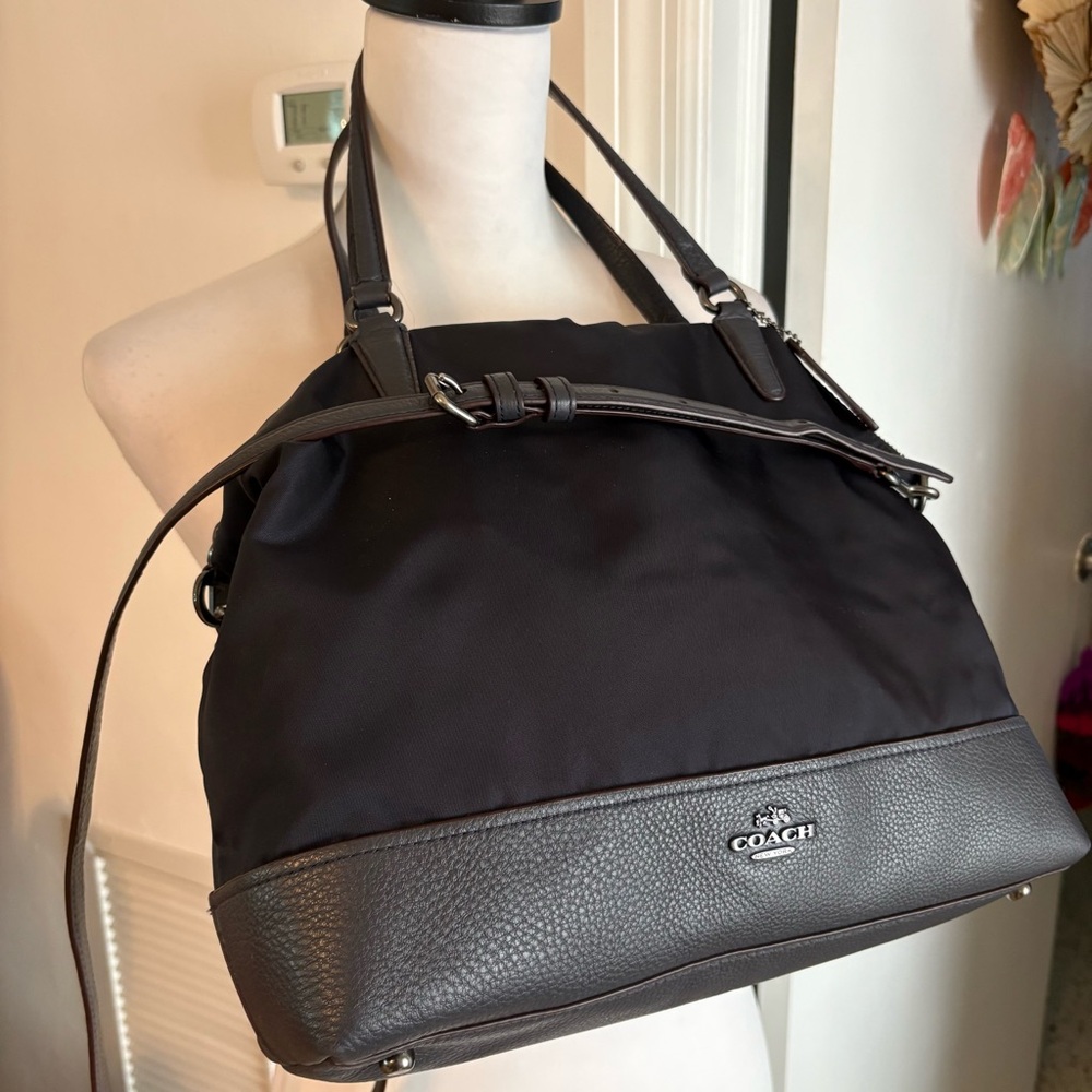 Coach Navy Nylon & Leather Shoulder Bag